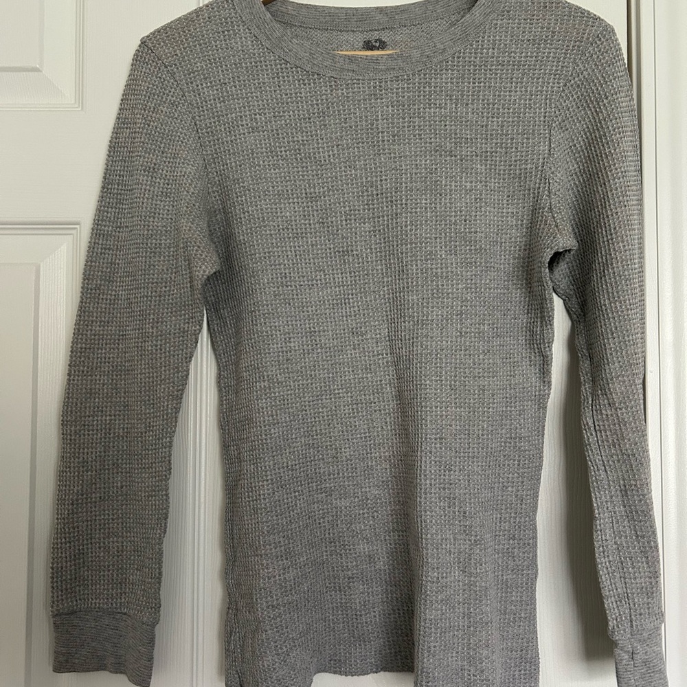 Gray Waffle Knit Long Sleeve Top
